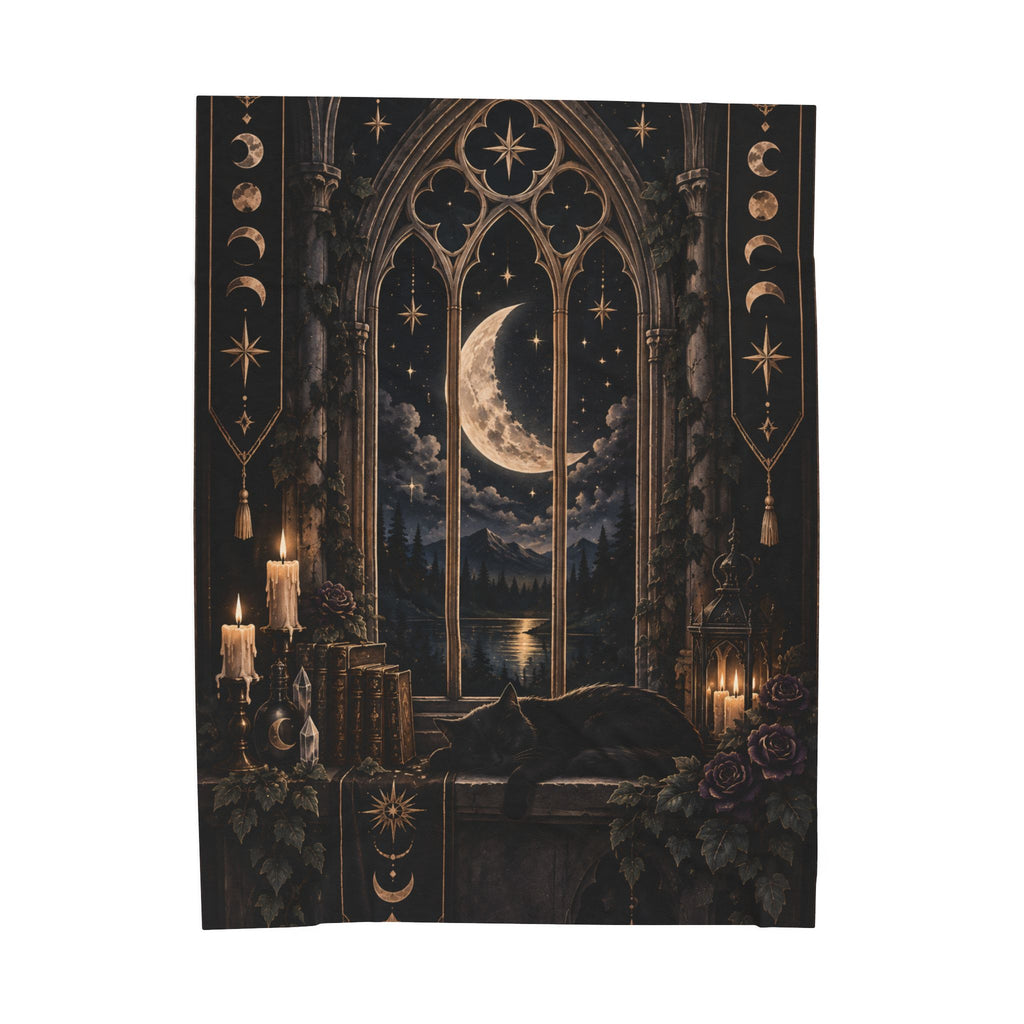 Velveteen Plush Blanket - Moonlit Gothic Window