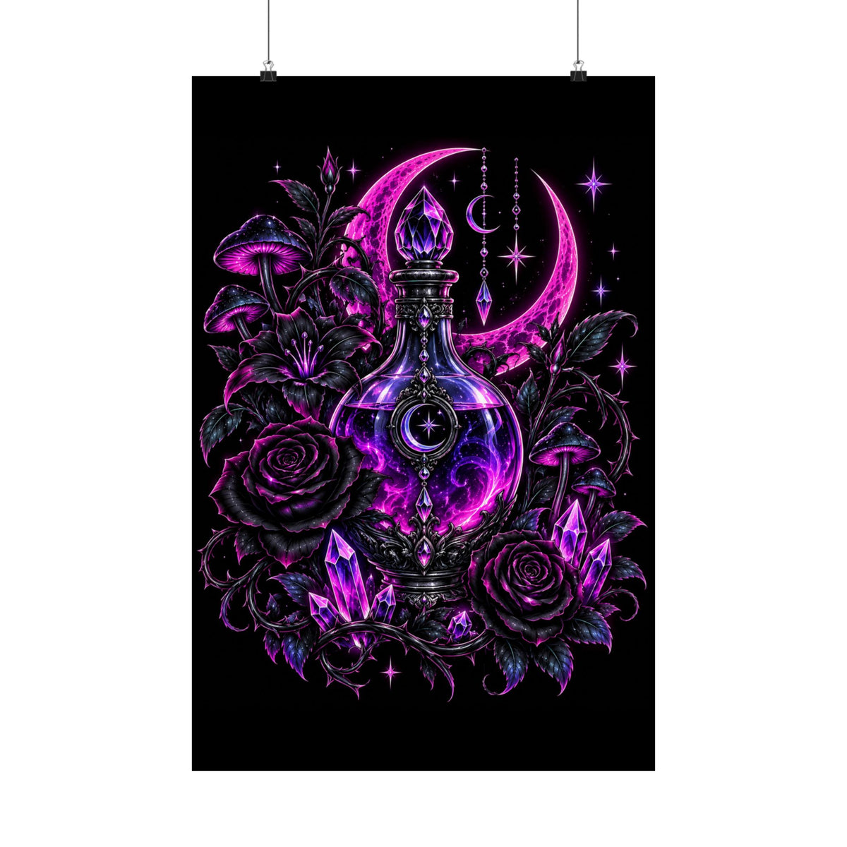 Neon Satin Poster — Mystic Moon Potion Art Print
