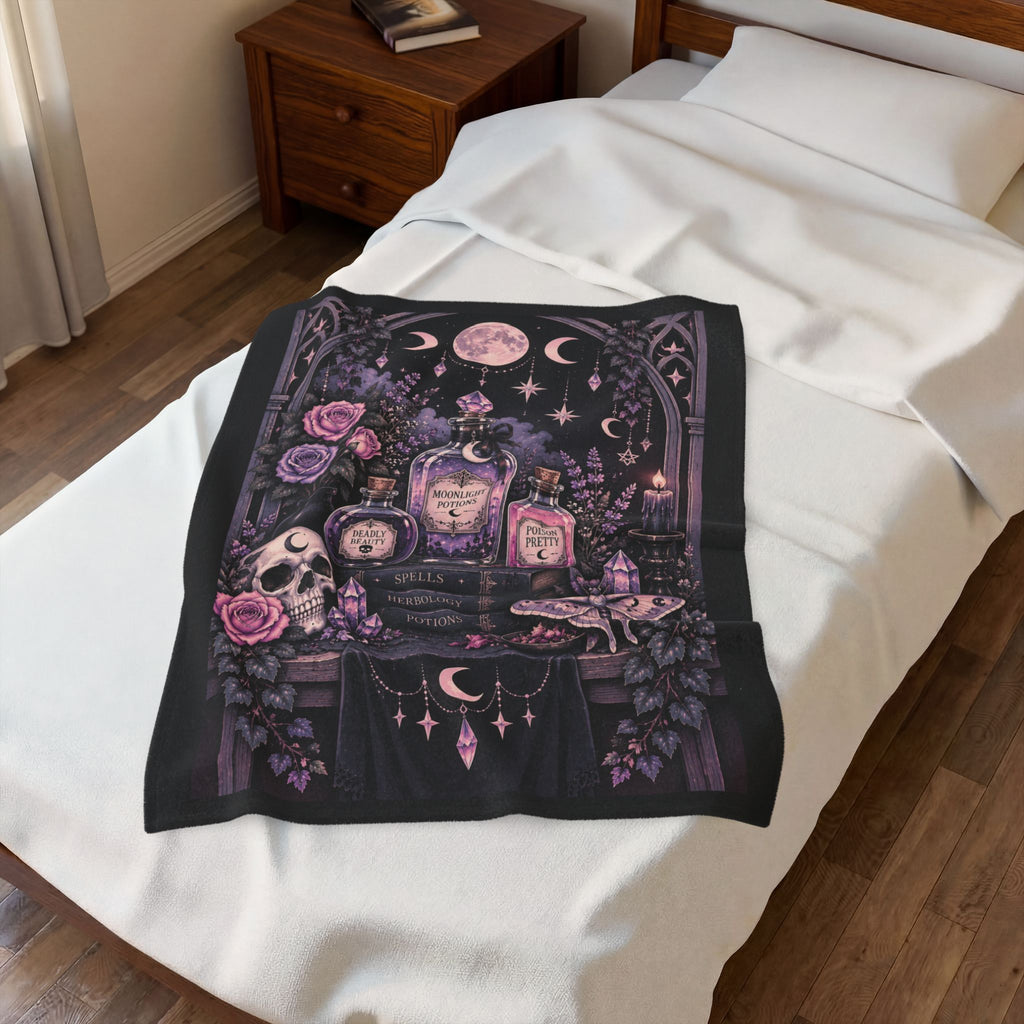 Pastel Mystic Apothecary Velveteen Plush Blanket — Moonlit Potion Gothic Throw