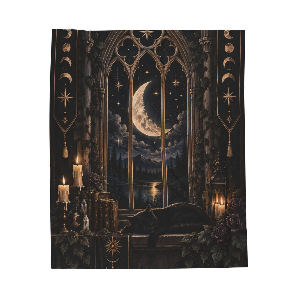 Velveteen Plush Blanket - Moonlit Gothic Window