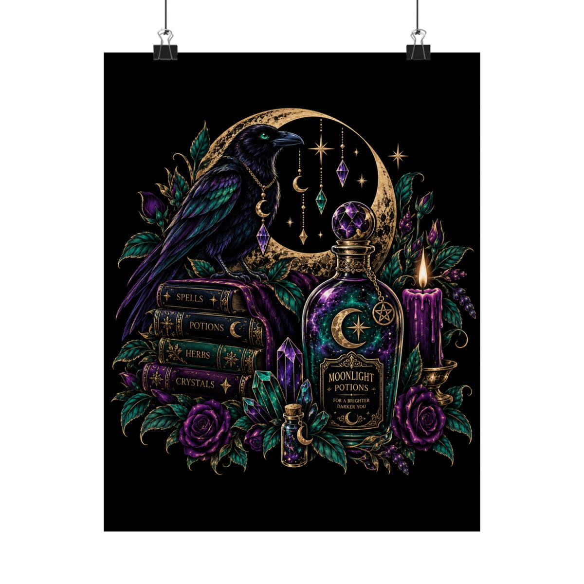 Jewel-tone Mystic Raven Potion Satin Poster