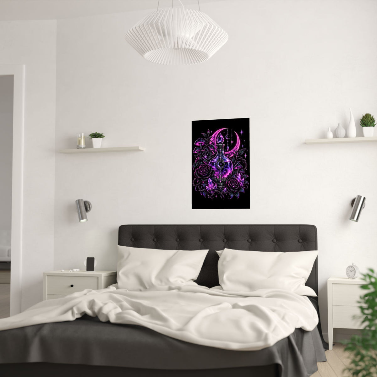 Neon Satin Poster — Mystic Moon Potion Art Print