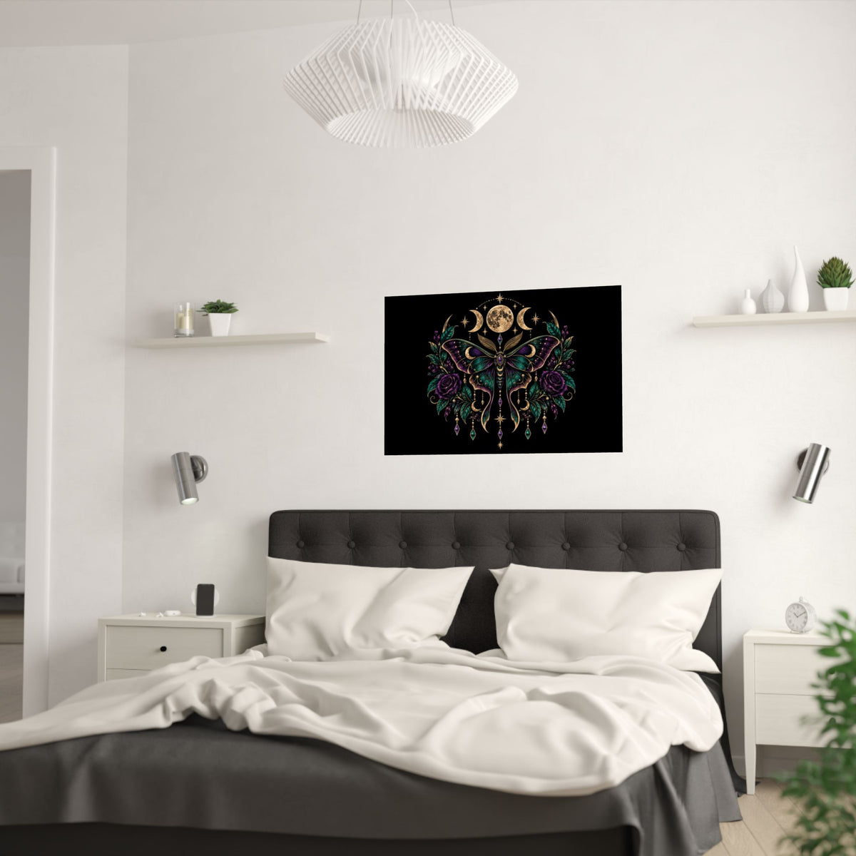 Jewel-tone Mystic Moth Moon Phase Satin Poster