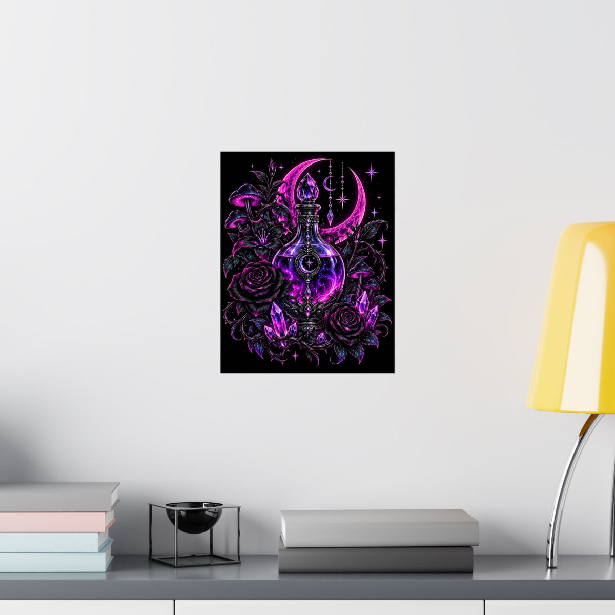 Neon Satin Poster — Mystic Moon Potion Art Print