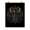 Jewel-tone Mystic Hourglass Satin Poster — Celestial Moon, Roses & Butterflies Wall Art