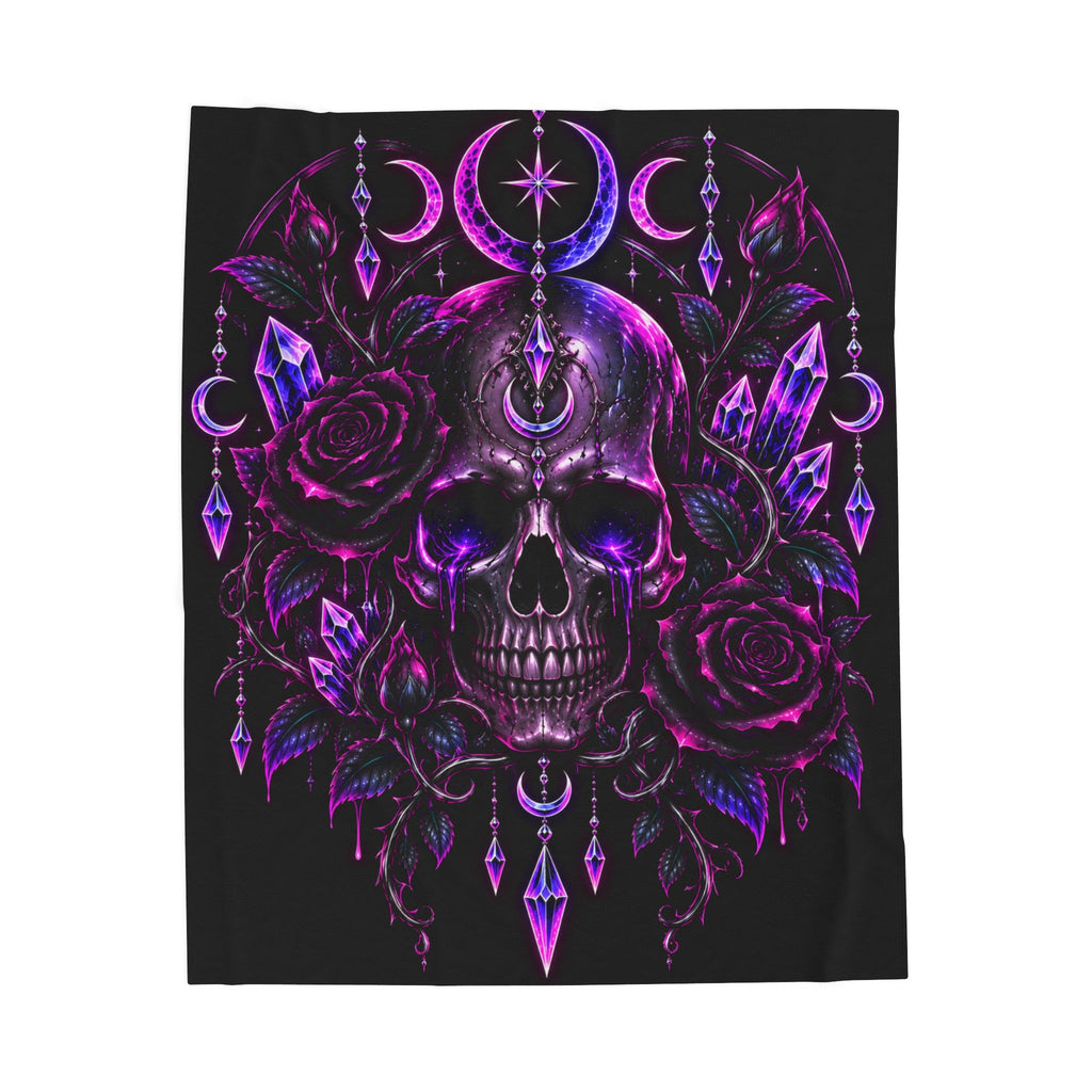 Neon Moonlight Rose Velveteen Plush Blanket — Neon Pink Crescent Moon & Stars