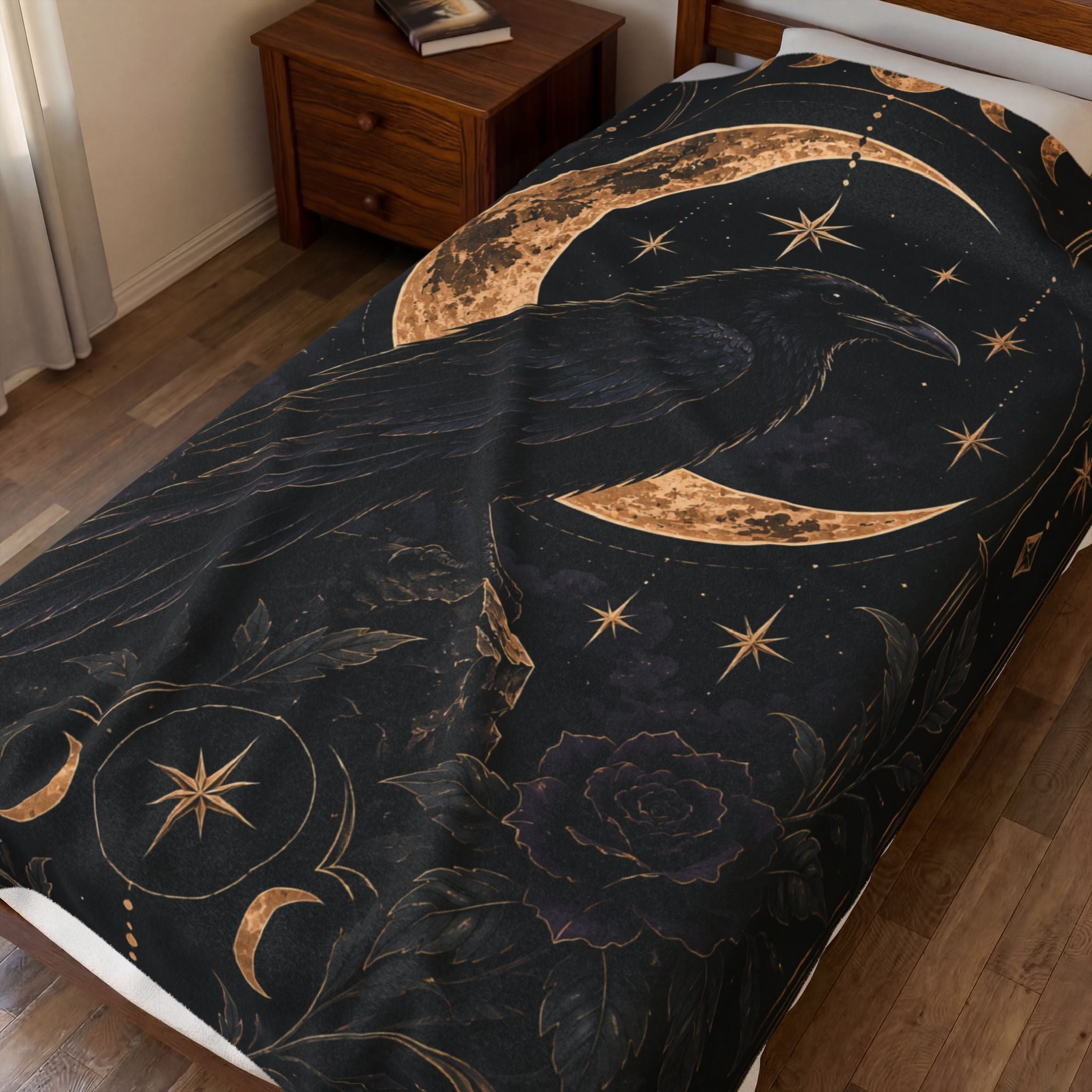 Velveteen Plush Blanket — Gothic Raven Moonlight Throw