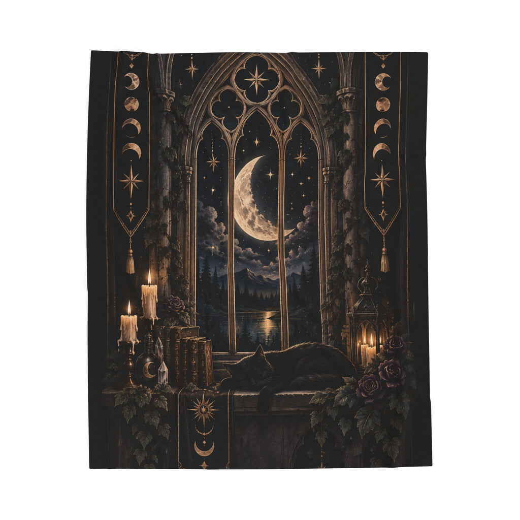 Shadow Velveteen Plush Blanket - Moonlit Gothic Window
