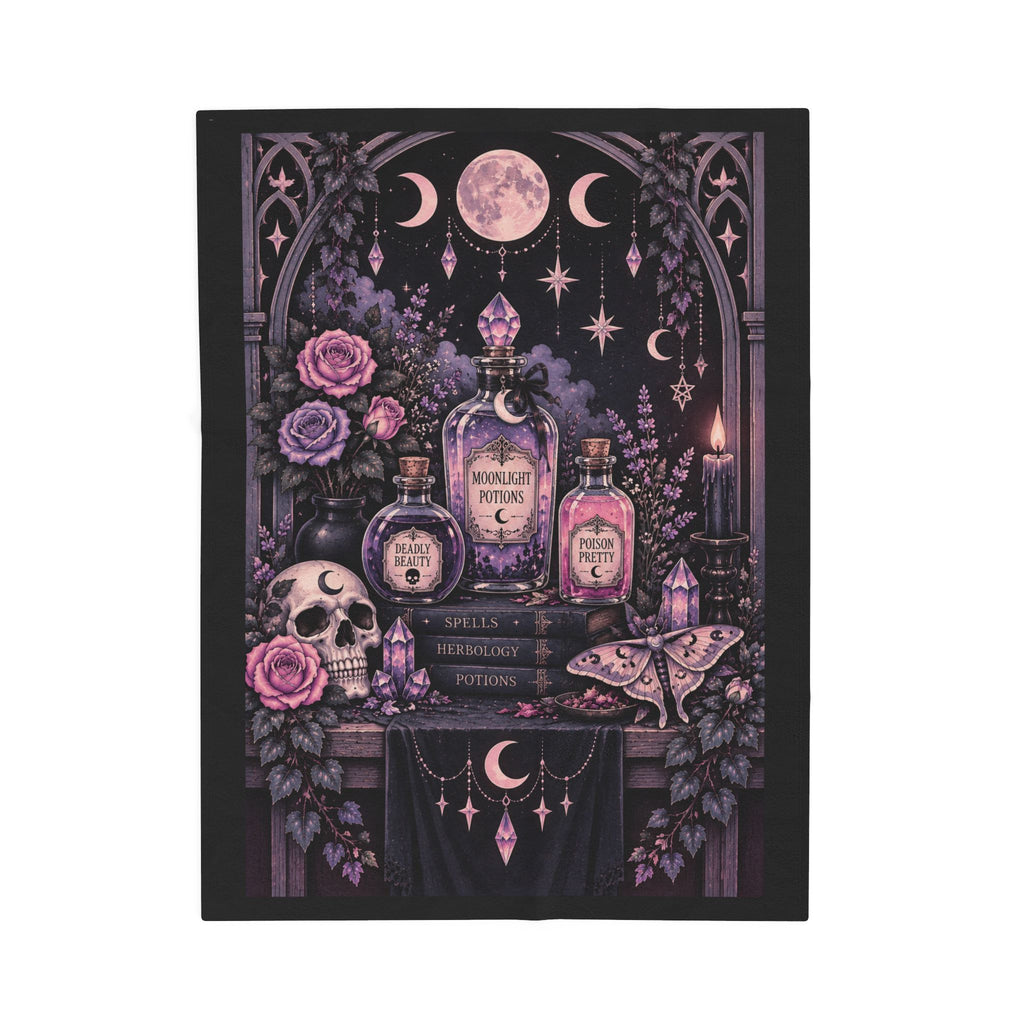 Pastel Mystic Apothecary Velveteen Plush Blanket — Moonlit Potion Gothic Throw