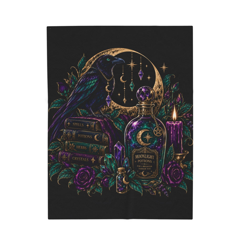 Jewel-tone Velveteen Plush Blanket — Moonlight Potions Raven Gothic Throw