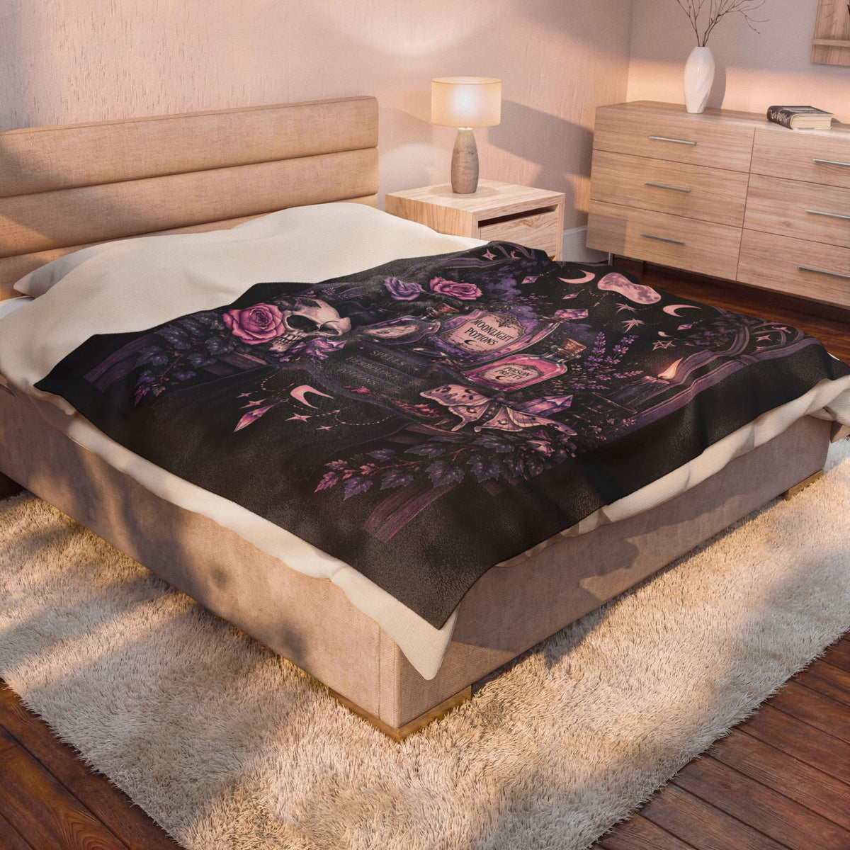 Pastel Mystic Apothecary Velveteen Plush Blanket — Moonlit Potion Gothic Throw