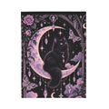 Mystic Moon Cat Velveteen Plush Blanket — Gothic Black Cat on Crescent Moon, Cozy Witchy Throw