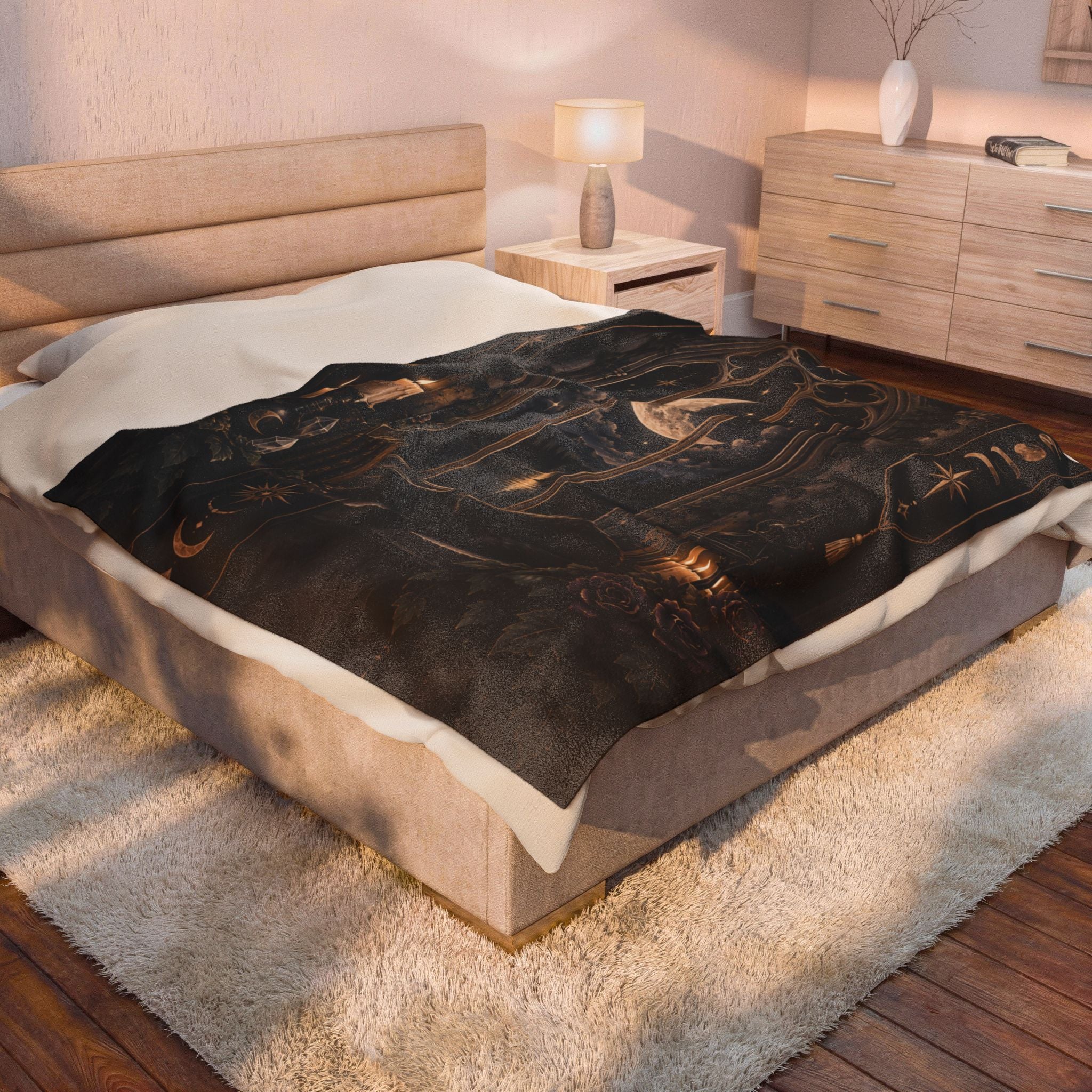 Velveteen Plush Blanket - Moonlit Gothic Window