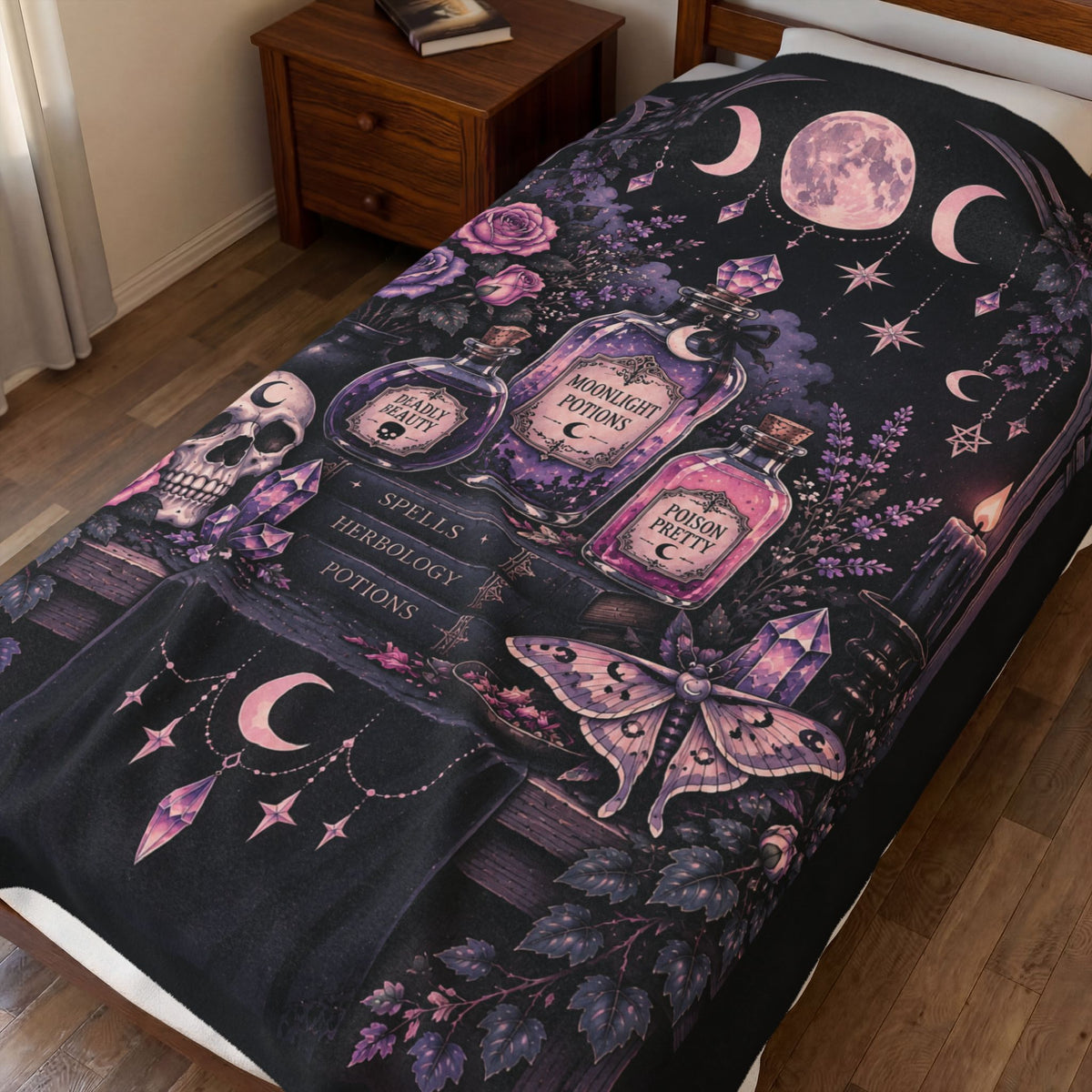 Pastel Mystic Apothecary Velveteen Plush Blanket — Moonlit Potion Gothic Throw