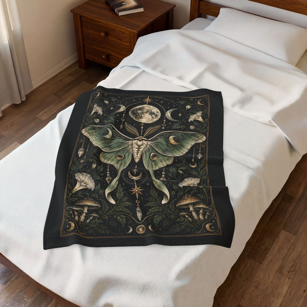 Shadow Velveteen Plush Blanket - Mystic Luna Moth