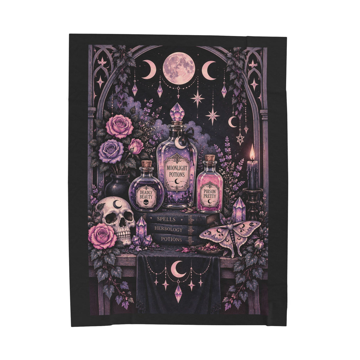 Pastel Mystic Apothecary Velveteen Plush Blanket — Moonlit Potion Gothic Throw