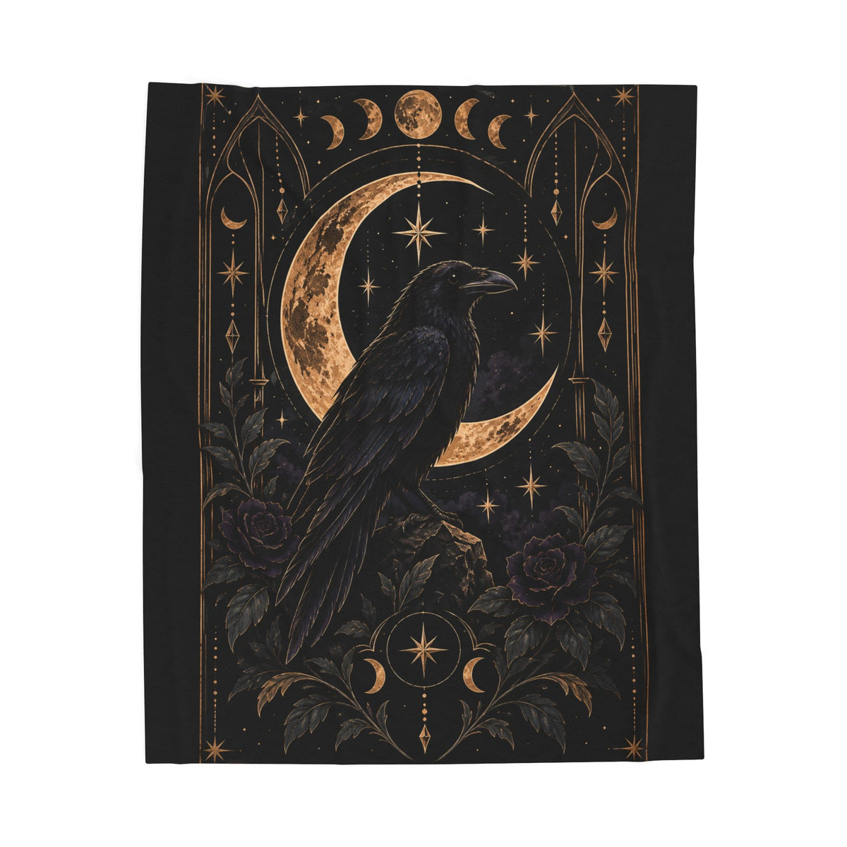 Shadow Velveteen Plush Blanket — Gothic Raven Moonlight Throw