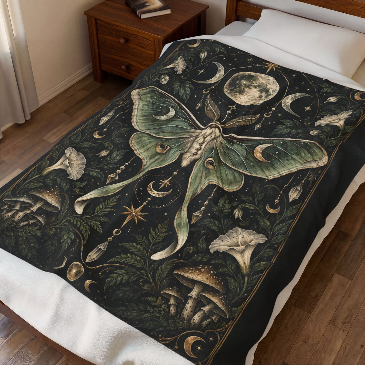 Shadow Velveteen Plush Blanket - Mystic Luna Moth