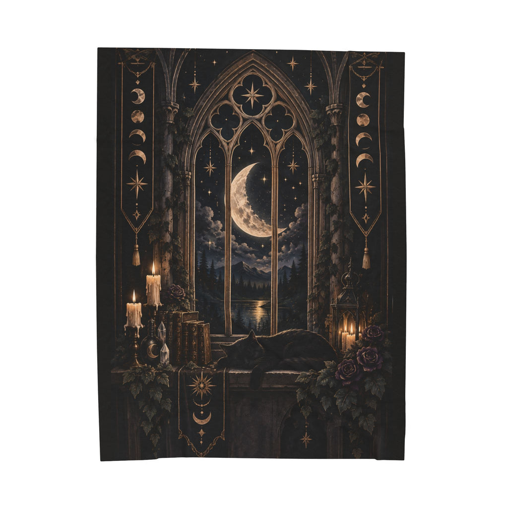Shadow Velveteen Plush Blanket - Moonlit Gothic Window