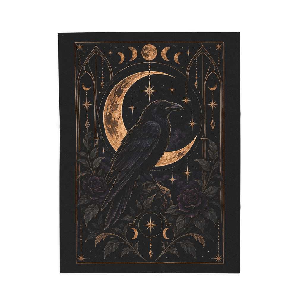 Shadow Velveteen Plush Blanket — Gothic Raven Moonlight Throw