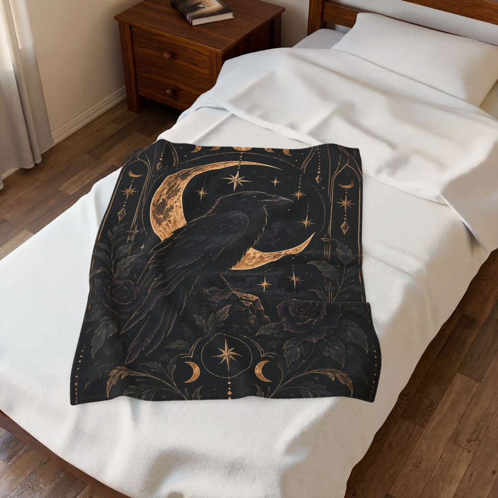 Velveteen Plush Blanket — Gothic Raven Moonlight Throw