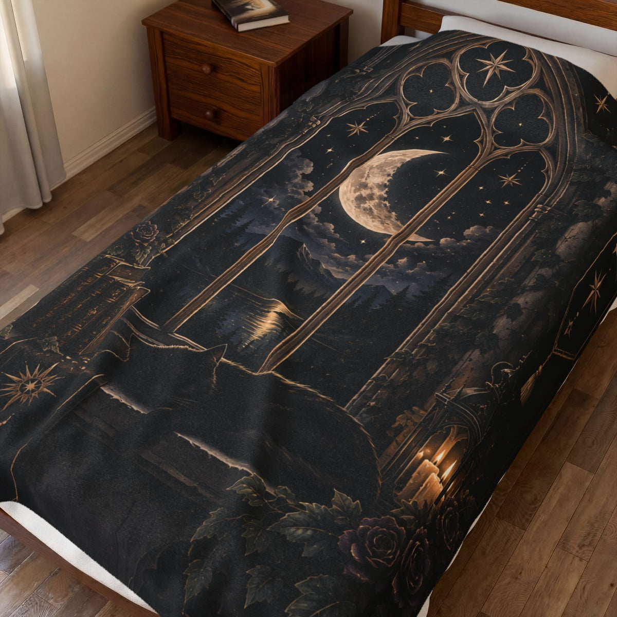 Velveteen Plush Blanket - Moonlit Gothic Window