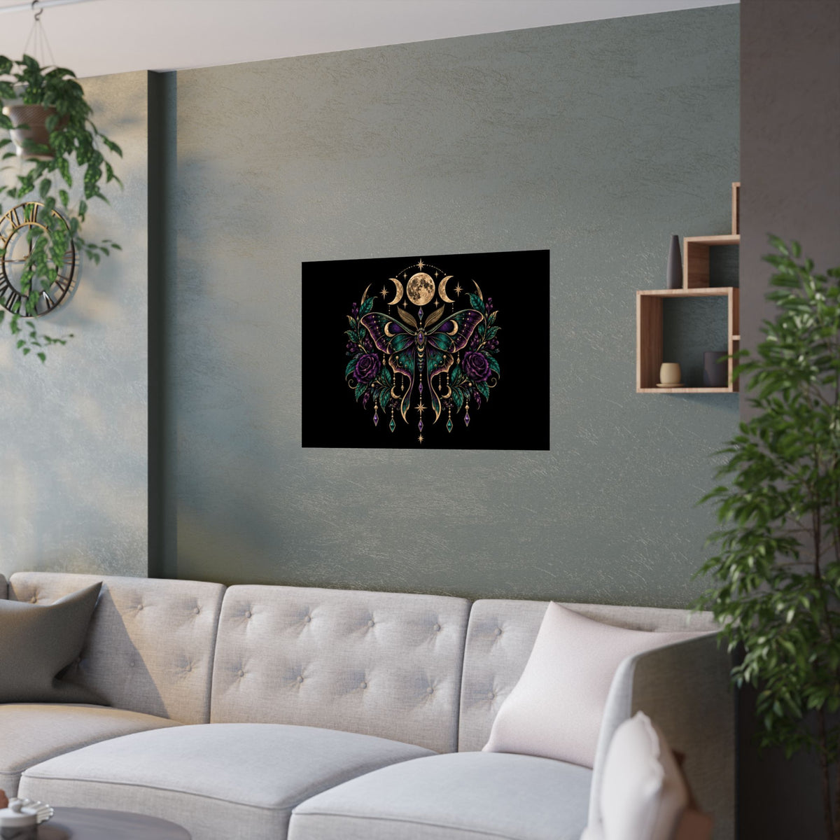 Jewel-tone Mystic Moth Moon Phase Satin Poster