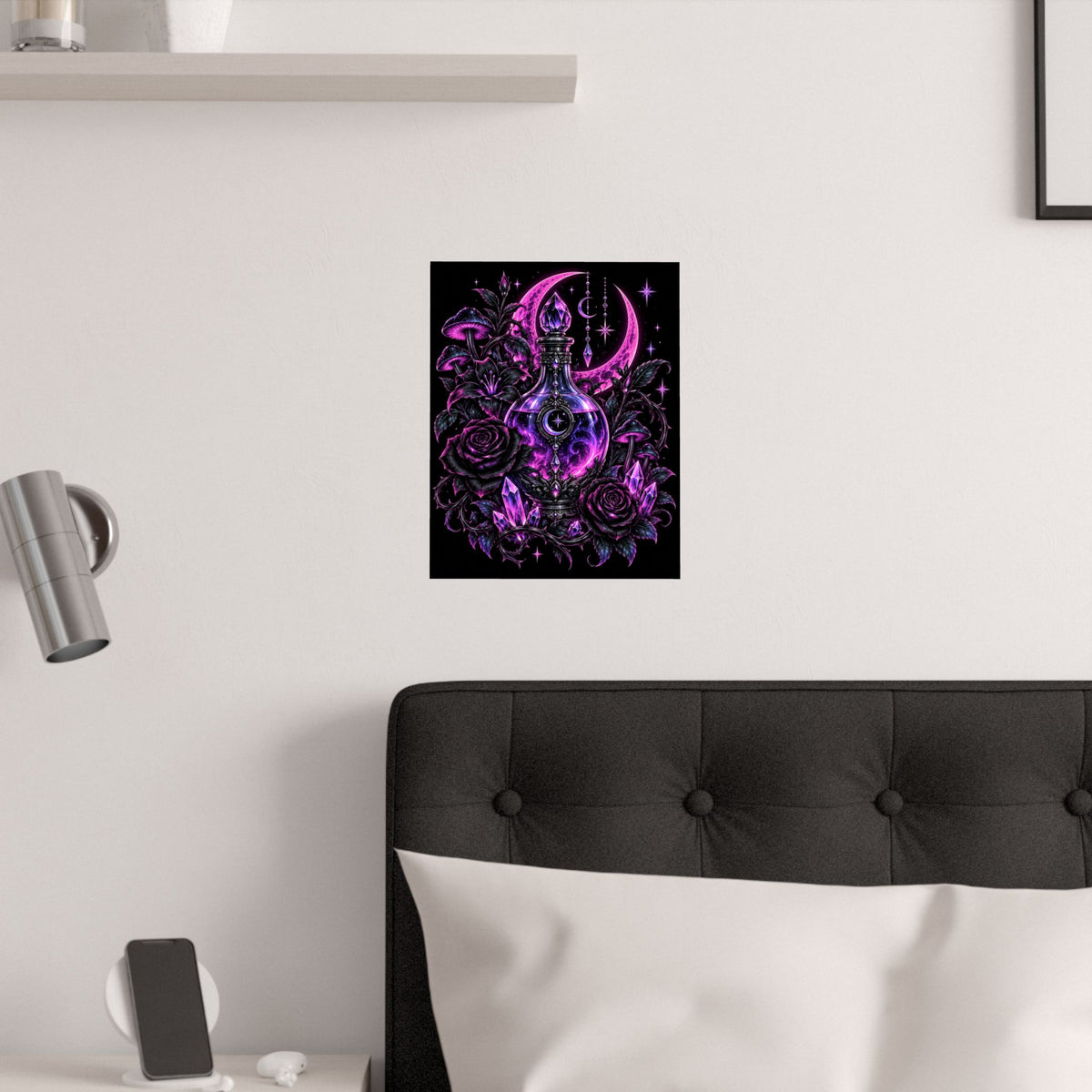 Neon Satin Poster — Mystic Moon Potion Art Print