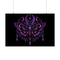 Neon Gothic Moon Moth Satin Poster — Neon Purple Skull Moth Wall Art