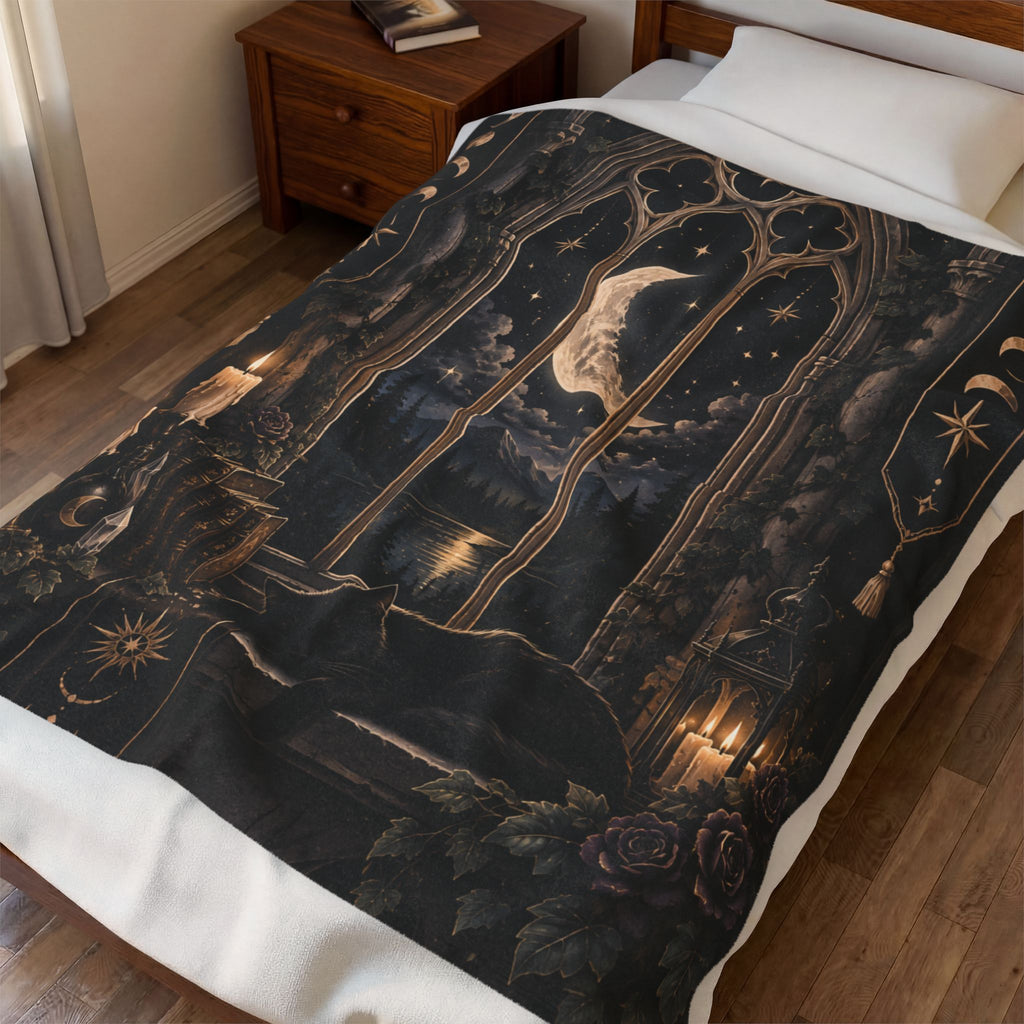 Velveteen Plush Blanket - Moonlit Gothic Window