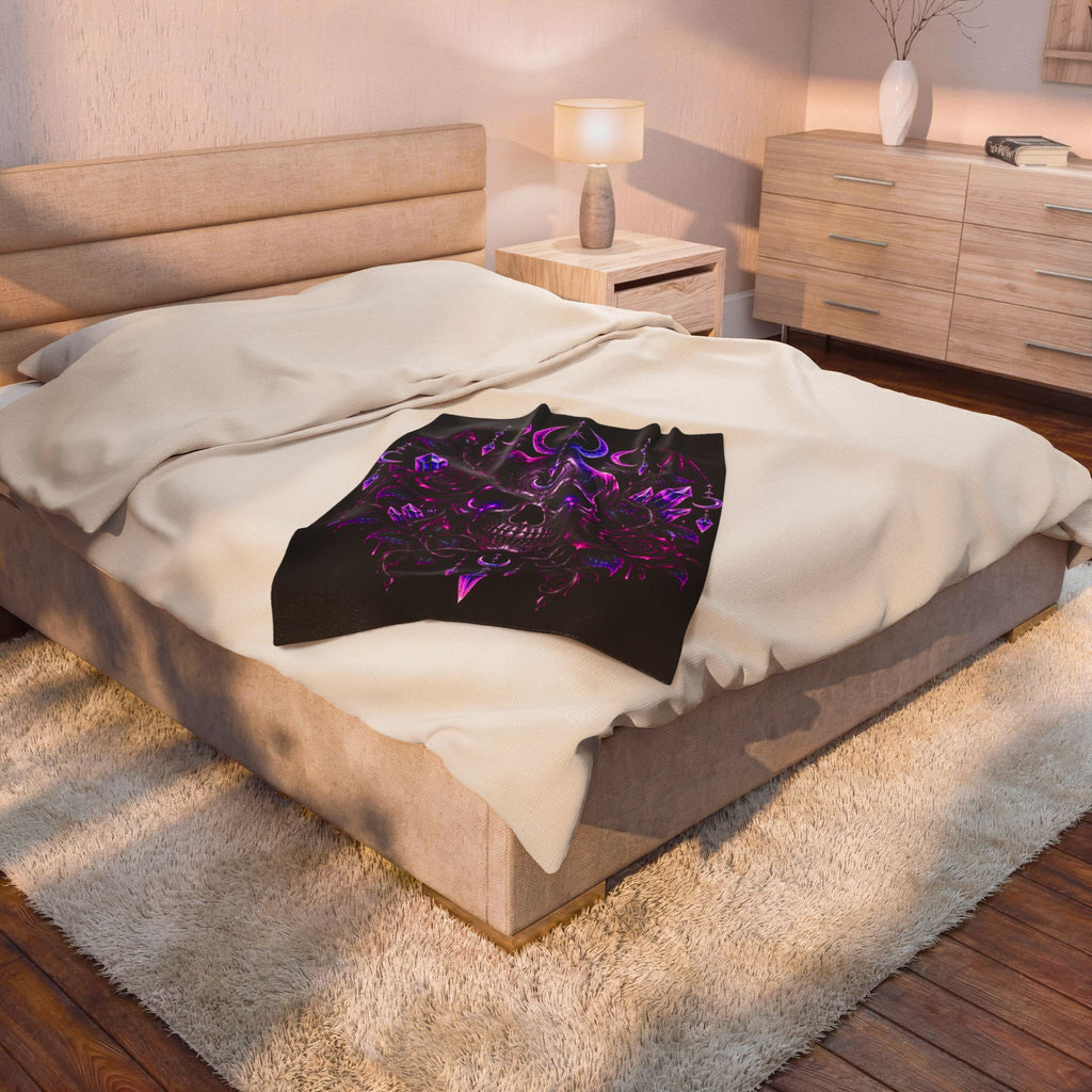 Neon Moonlight Rose Velveteen Plush Blanket — Neon Pink Crescent Moon & Stars