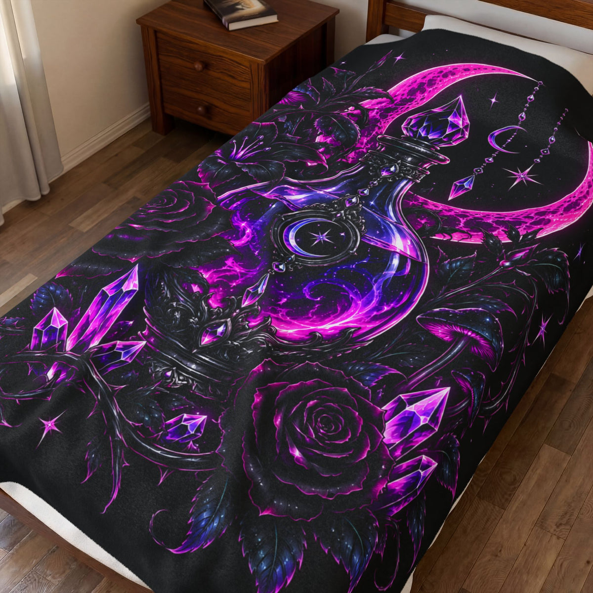 Neon Mystic Moon Potion Velveteen Plush Blanket