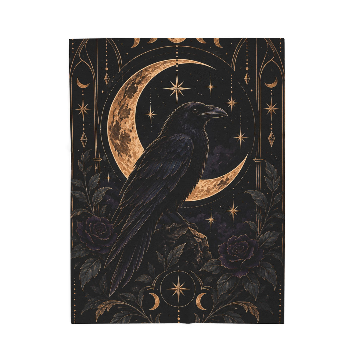 Velveteen Plush Blanket — Gothic Raven Moonlight Throw