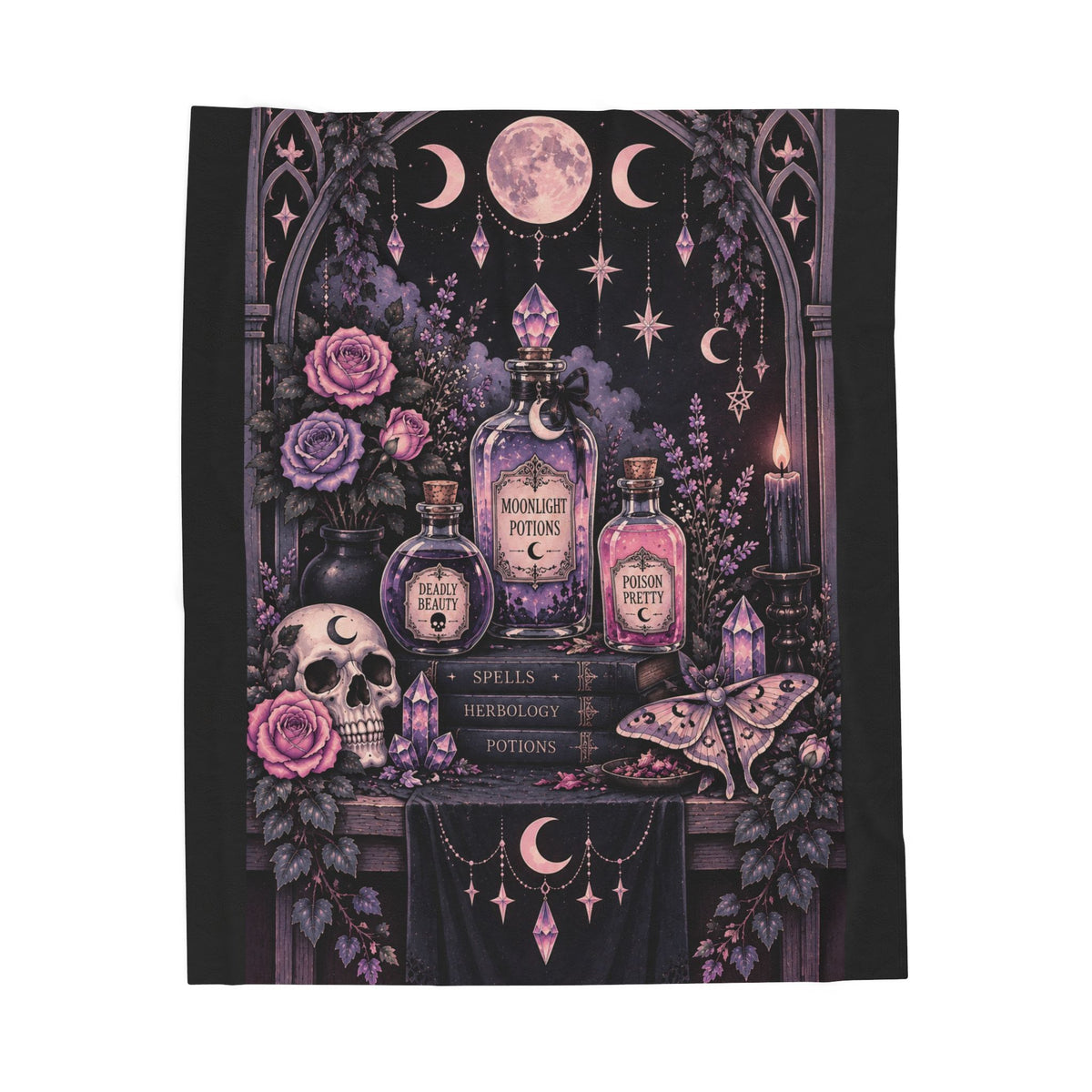 Pastel Mystic Apothecary Velveteen Plush Blanket — Moonlit Potion Gothic Throw