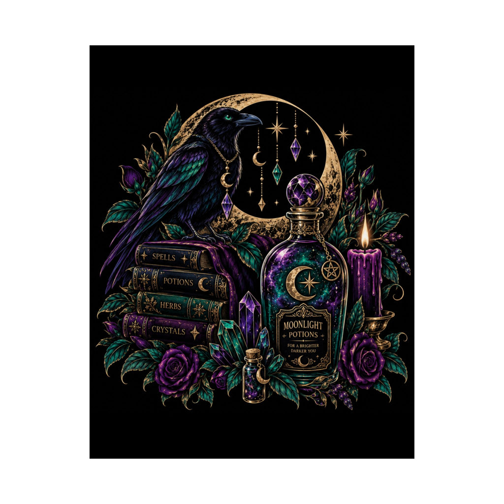 Jewel-tone Mystic Raven Potion Satin Poster