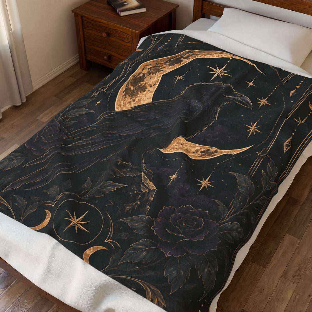 Velveteen Plush Blanket — Gothic Raven Moonlight Throw