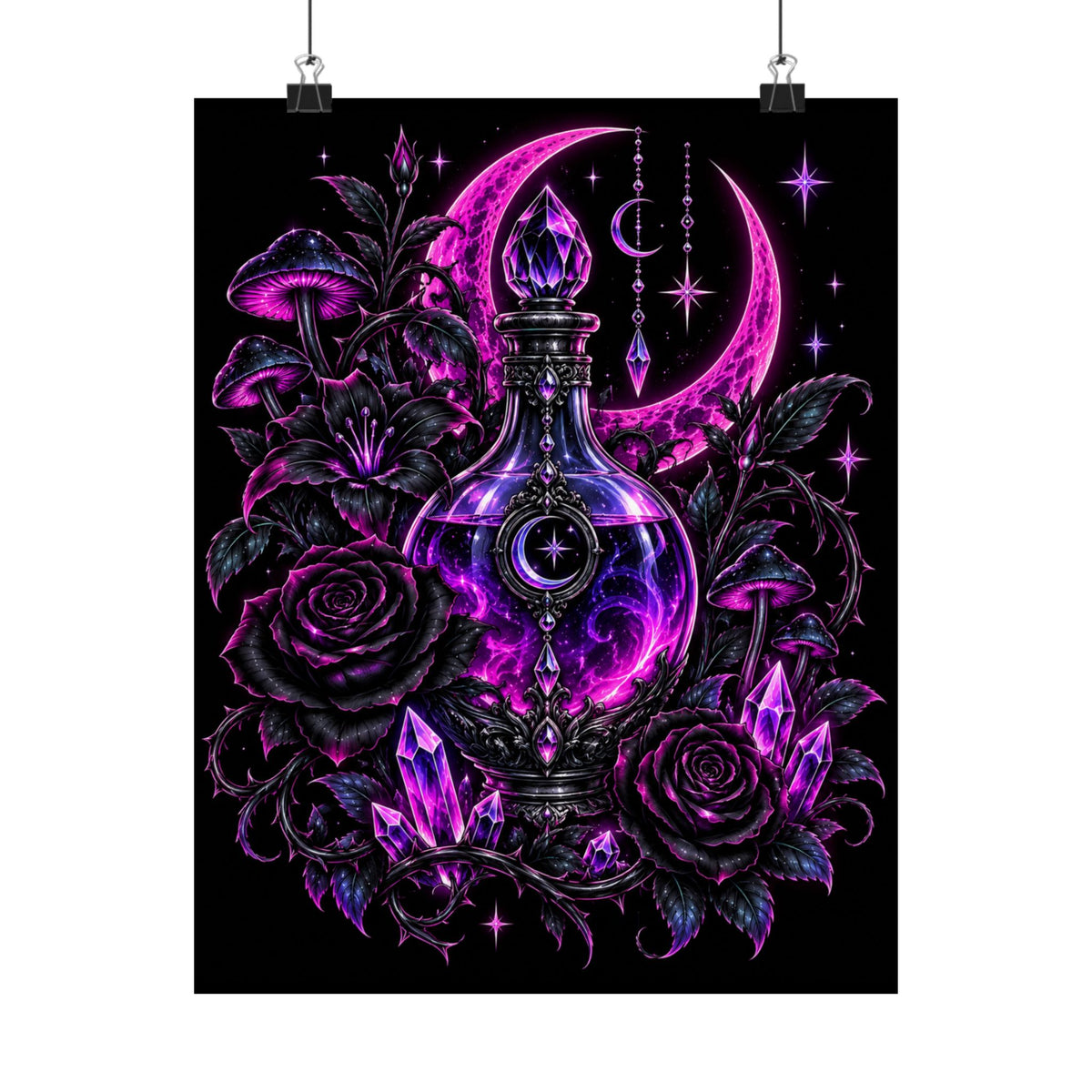 Neon Satin Poster — Mystic Moon Potion Art Print
