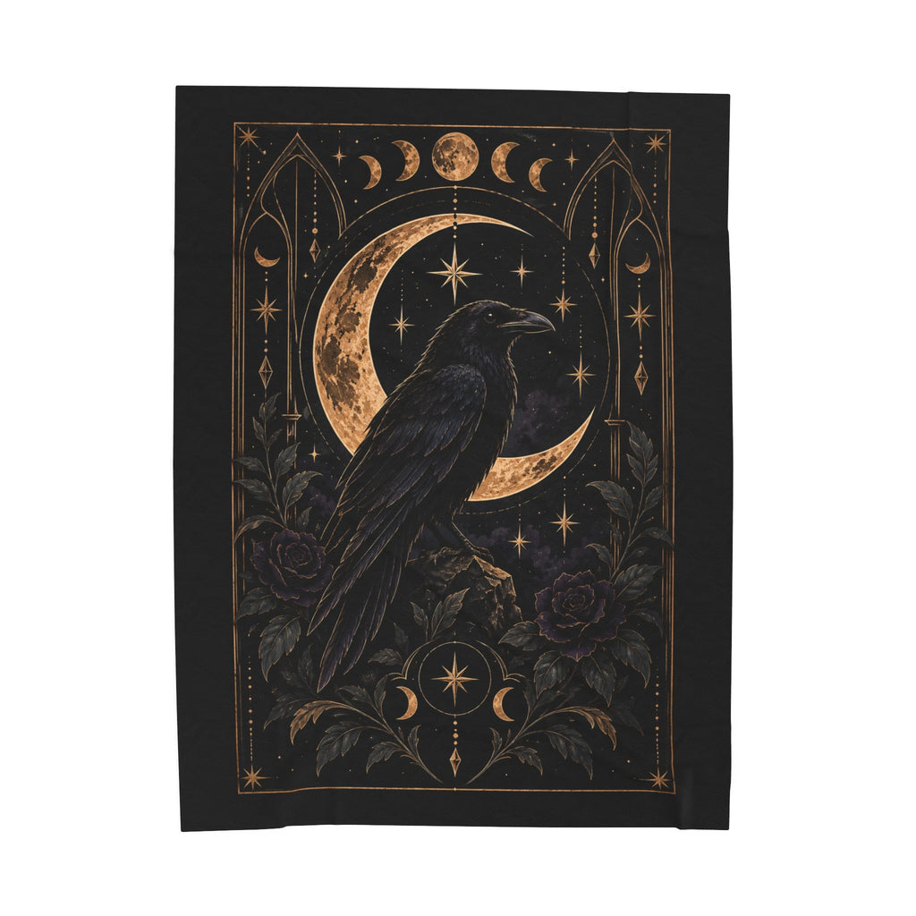 Shadow Velveteen Plush Blanket — Gothic Raven Moonlight Throw