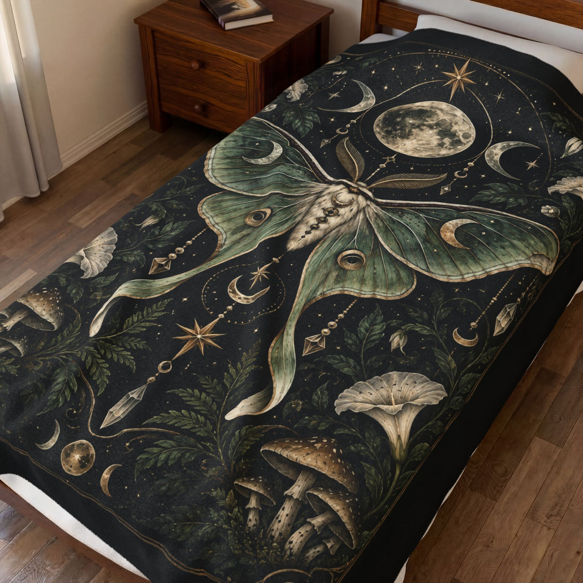 Shadow Velveteen Plush Blanket - Mystic Luna Moth