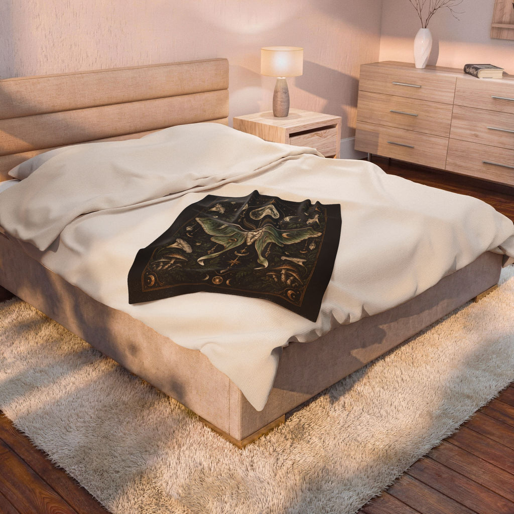 Shadow Velveteen Plush Blanket - Mystic Luna Moth