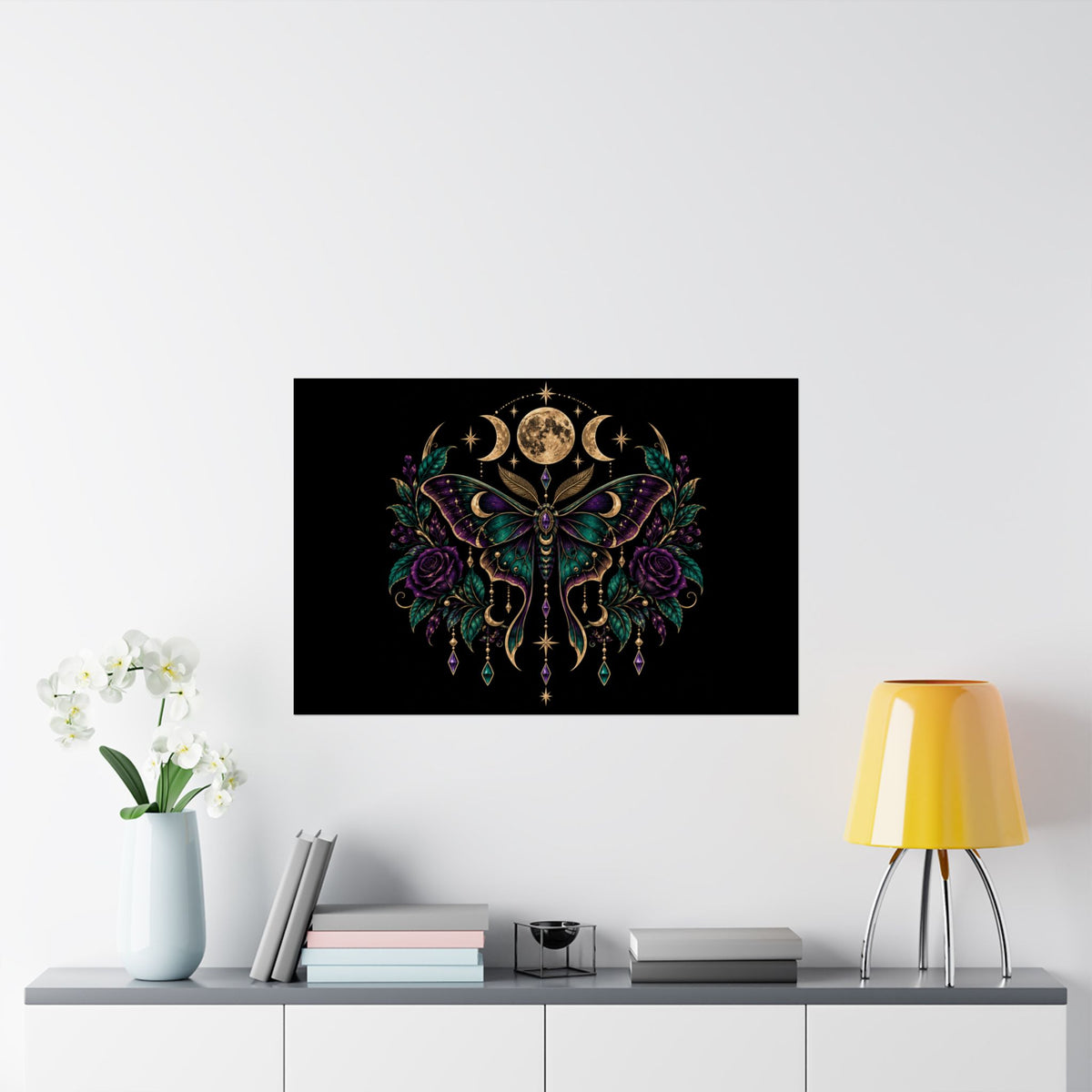 Jewel-tone Mystic Moth Moon Phase Satin Poster