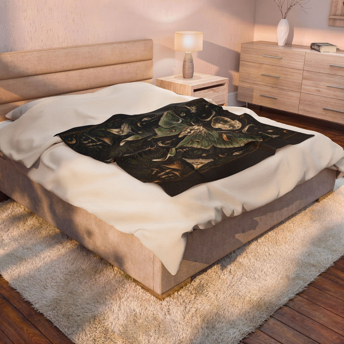 Shadow Velveteen Plush Blanket - Mystic Luna Moth