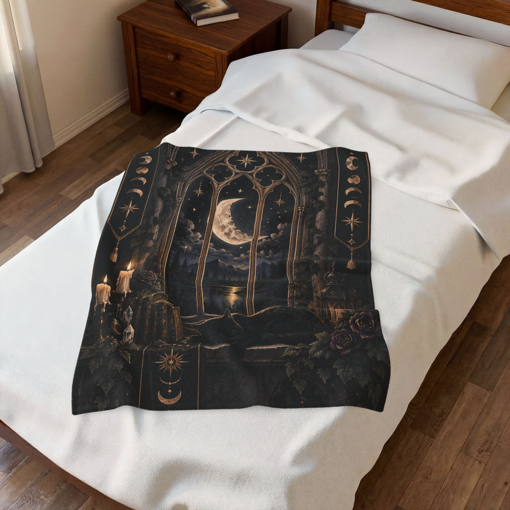 Velveteen Plush Blanket - Moonlit Gothic Window