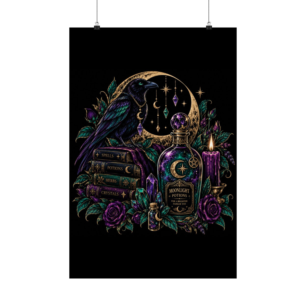 Jewel-tone Mystic Raven Potion Satin Poster