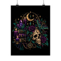 Jewel-tone Mystic Skull & Moon Satin Poster — Gothic Candle, Crystals & Moth Wall Art