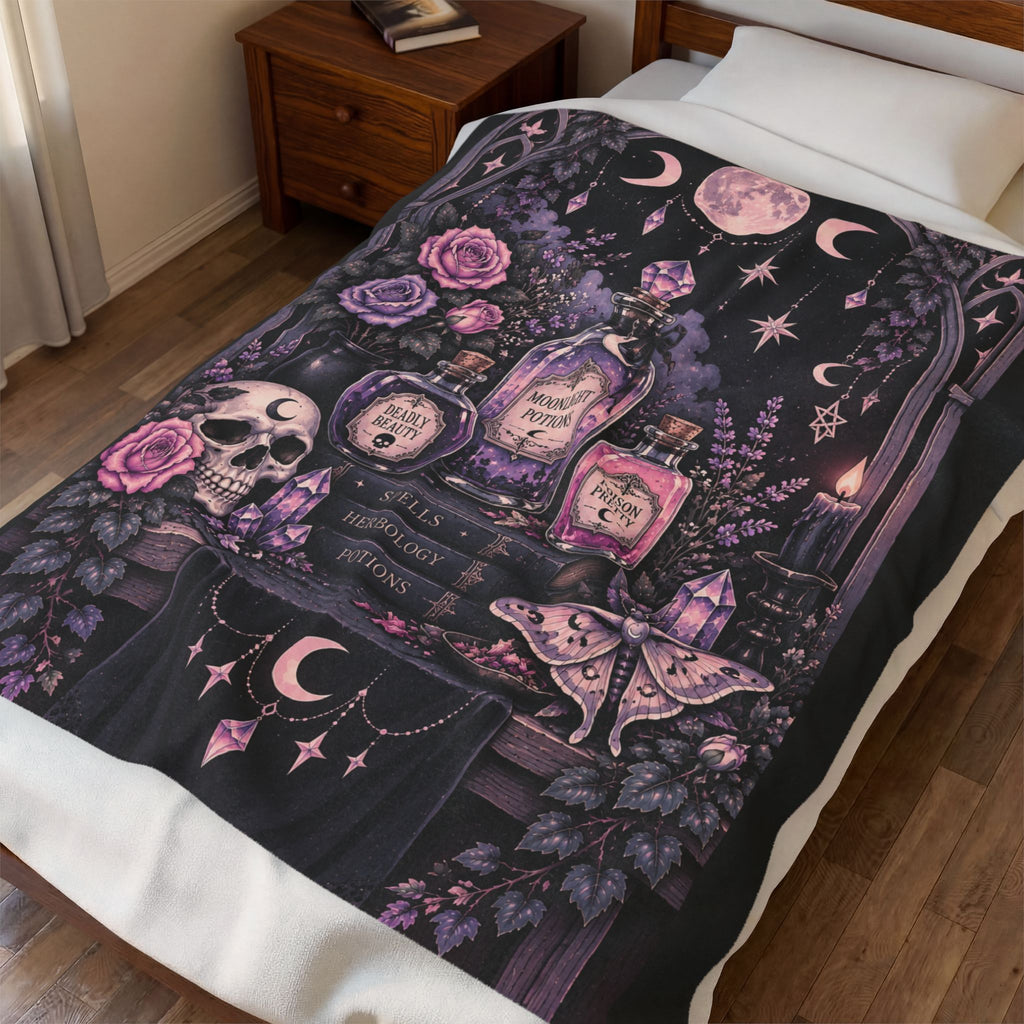 Pastel Mystic Apothecary Velveteen Plush Blanket — Moonlit Potion Gothic Throw
